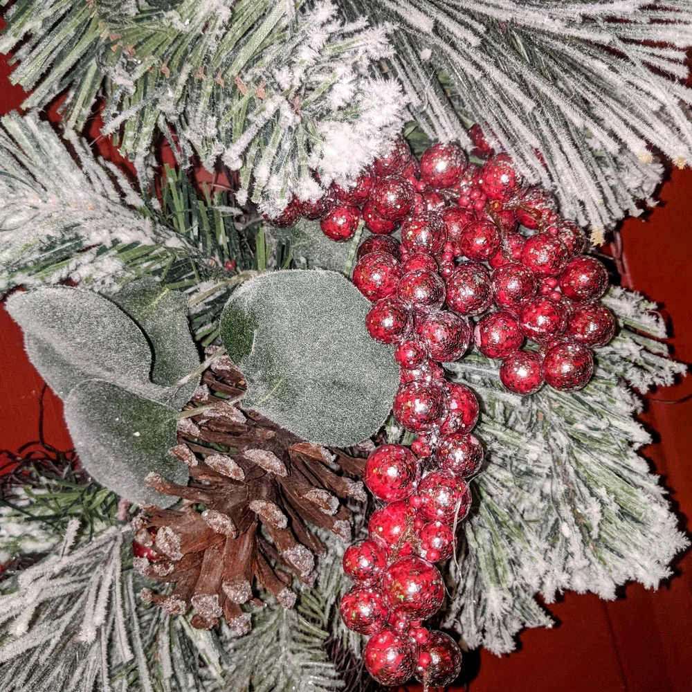 Berries & Pinecones Flocked /Winter Wreath.